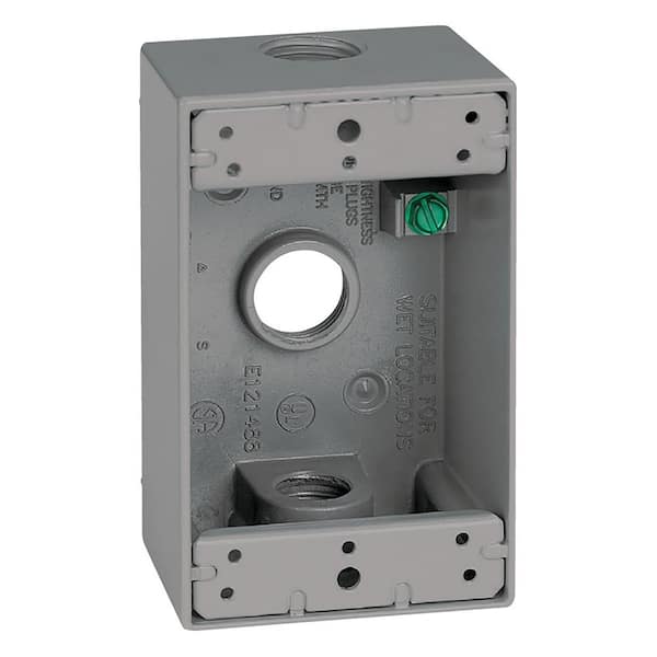 Commercial Electric 1-Gang Metal Weatherproof Electrical Outlet Box with (3) 3/4 inch Holes, Gray
