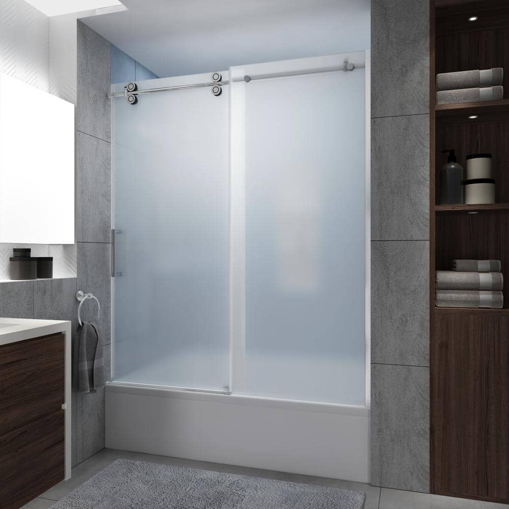 Langham XL 70" High x 60" Wide Chrome Frameless Sliding Tub Door
