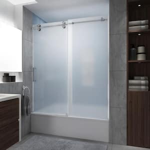 Langham XL 56 - 60 in. W x 70 in. H Frameless Sliding Tub Door in Polished Chrome with Ultra-Bright Frosted Glass