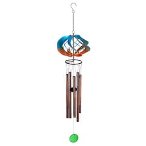 35 in. Orange and Blue Metal Spinner Wind Chime