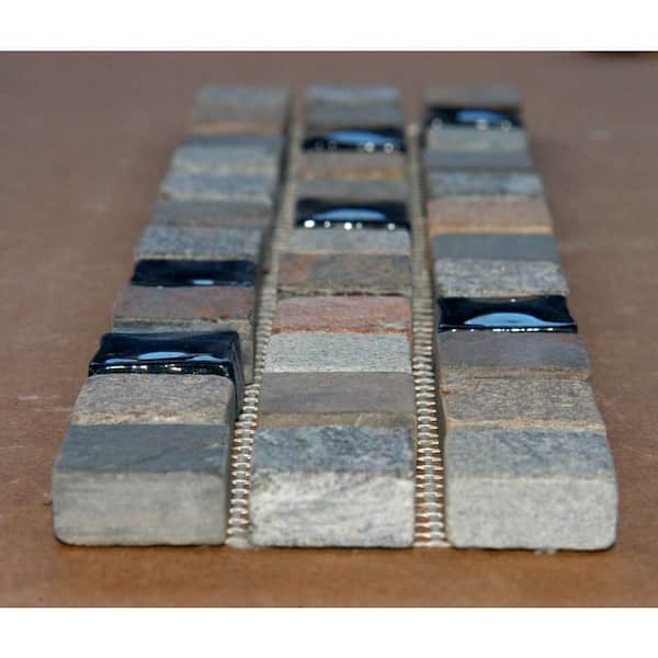 Mixed Slate/Metro Glass Listello 3 in. x 12 in. Floor and Wall Tile (1 in. ft. / piece)