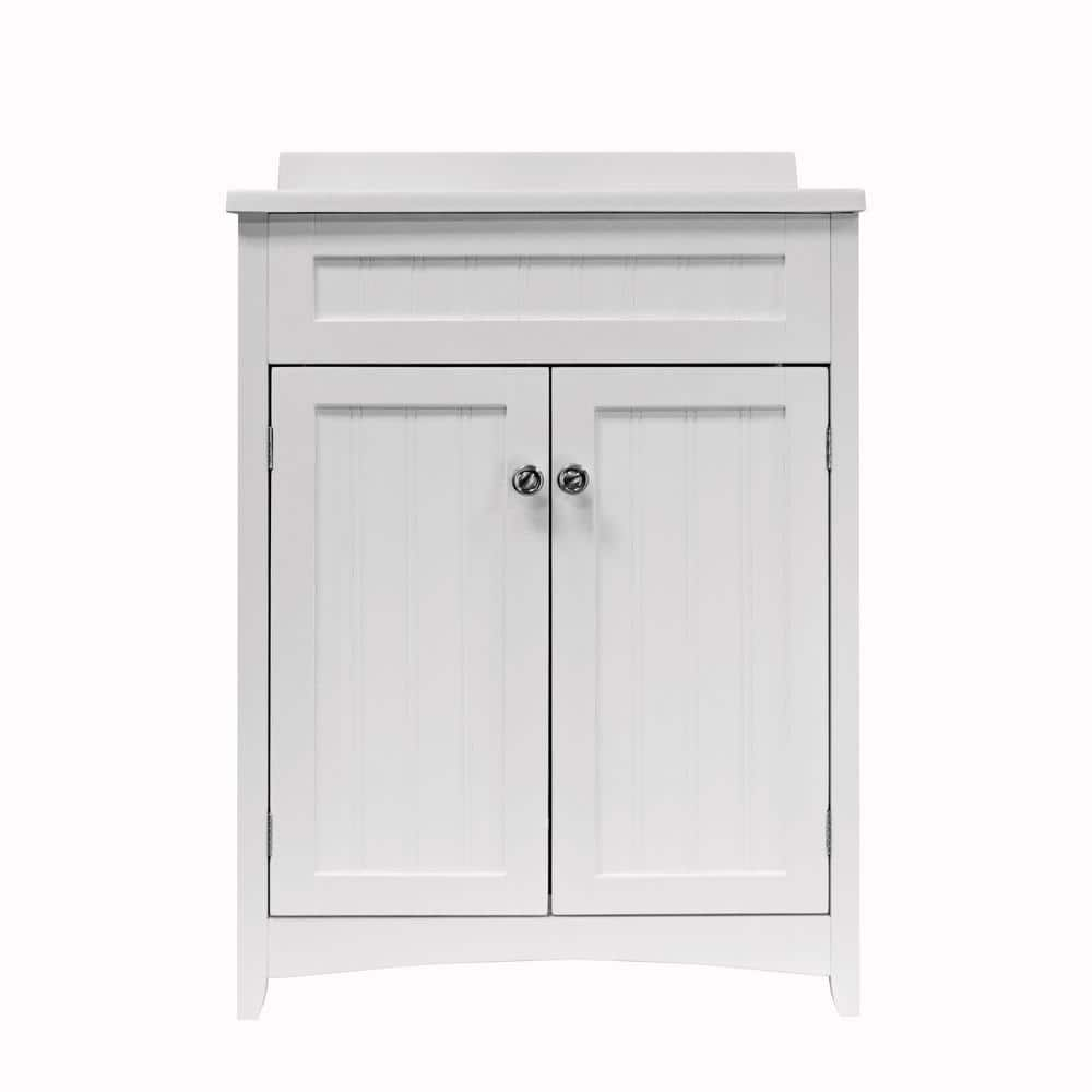 OS Home and Office Furniture 25  Farmhouse Wood Bathroom Vanity Cabinet in White