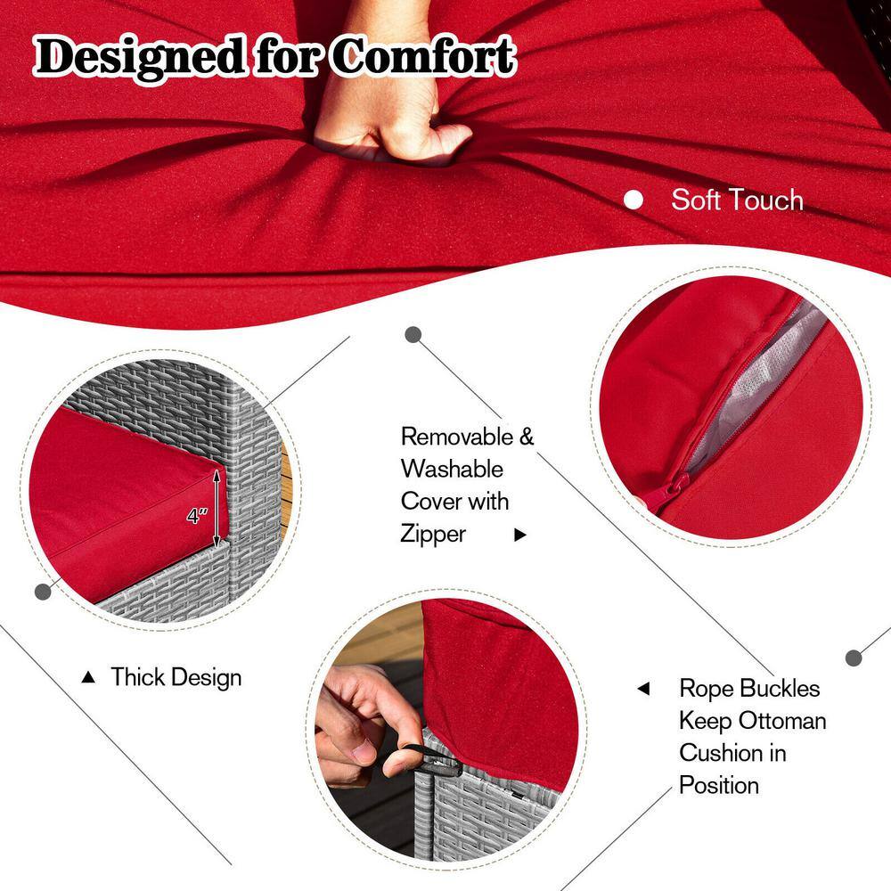 8-Piece Gray Rattan Patio Set with Red Cushions and Storage