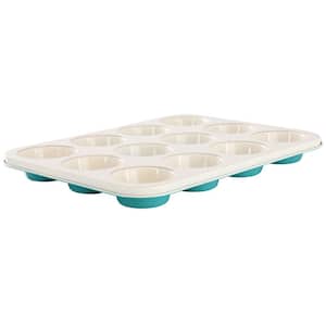 Color Bake 12 Cup Nonstick Steel Muffin Pan in Teal