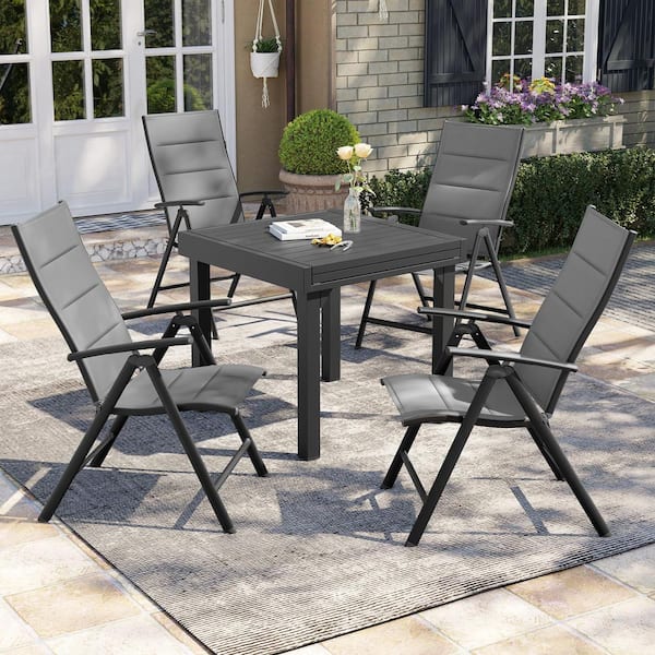 Pellebant Patio Folding Adjustable Aluminum Padded Dark Gray Dining ...