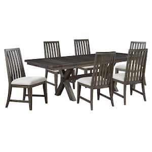 Riverdale 7-Piece Black Wood Dining Room Set with 6 Cushioned Chairs