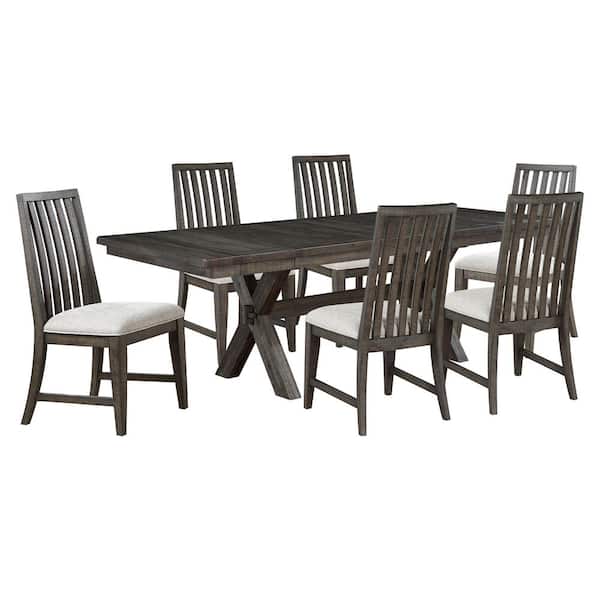 Steve Silver Riverdale 7-Piece Black Wood Dining Room Set with 6 Cushioned Chairs