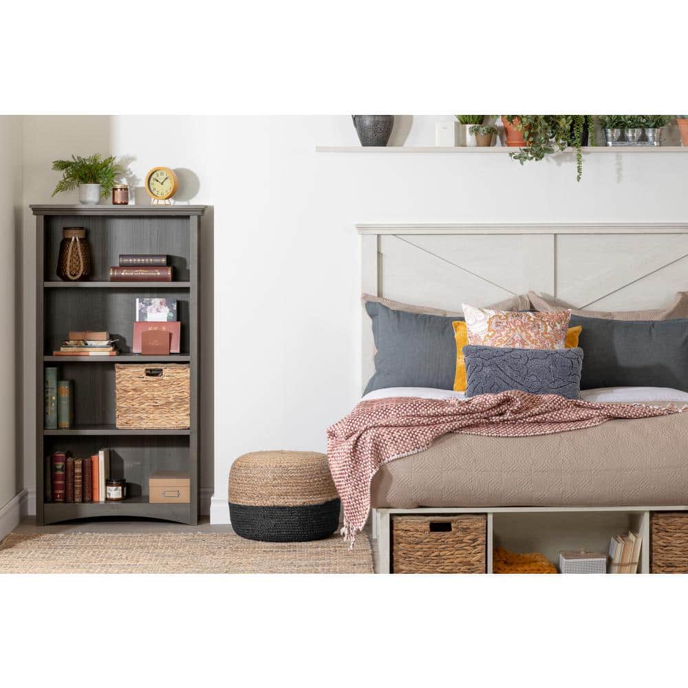 Adjustable Gray Maple Wood 4-Shelf Bookcase