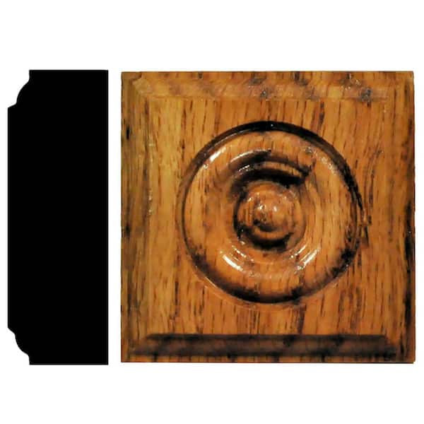 HOUSE OF FARA 7/8 in. x 2-1/2 in. x 2-1/2 in. Oak Honey Oak Stained Rosette Block Moulding
