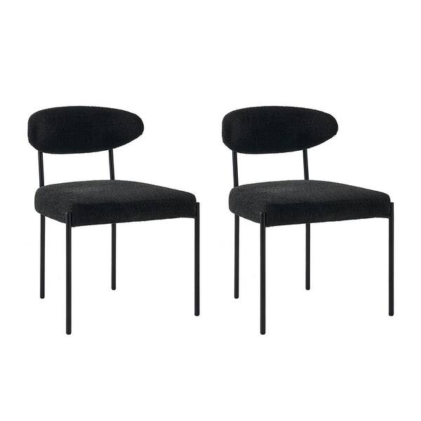 JAYDEN CREATION Kar Boucle Lamb Wool Slipcover Dining Chair with Removable and Washable Plush Seat Cover Set of 2-Black