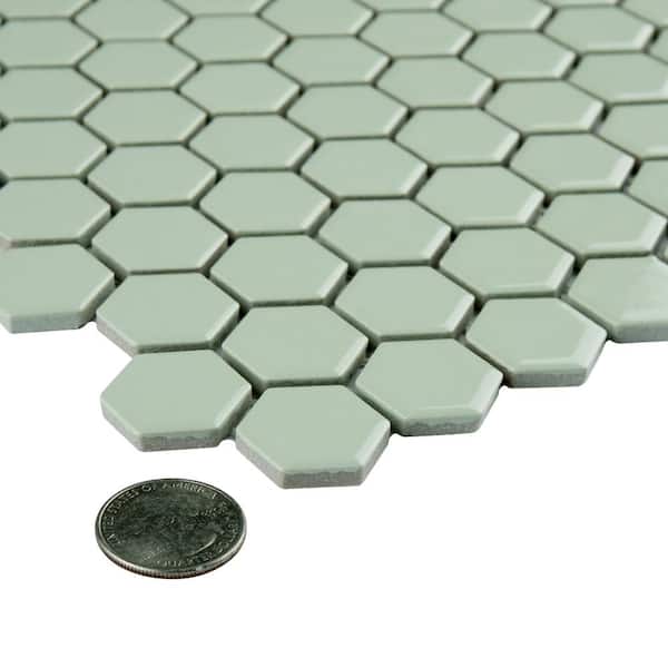 Merola Tile Metro 1 in. Hex Glossy Mint 10-1/4 in. x 11-7/8 in