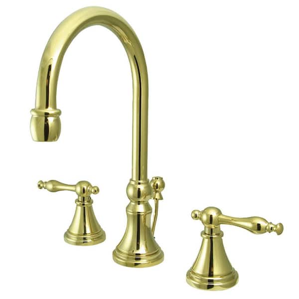 Kingston Brass Governor 8 in. Widespread 2-Handle Bathroom Faucets with Brass Pop-Up in Polished Brass