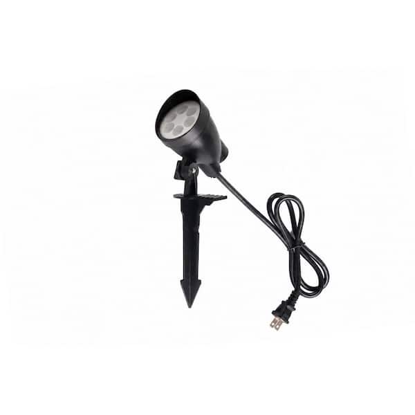 400 Lumens Black Plastic Plug-in LED Outdoor Spotlight with 3000K and RGB Integrated Bulb 1-Pack