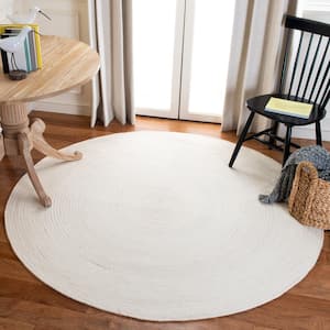 Braided Ivory 7 ft. x 7 ft. Round Speckled Solid Color Area Rug
