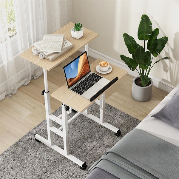 Costway 24 Natural Mobile Standing Desk Rolling Adjustable