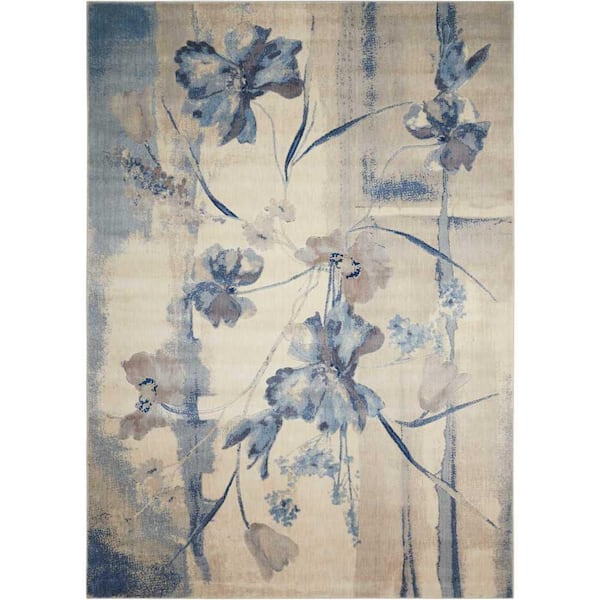 Nourison Somerset Ivory/Blue doormat 2 ft. x 3 ft. Floral Contemporary Area Rug