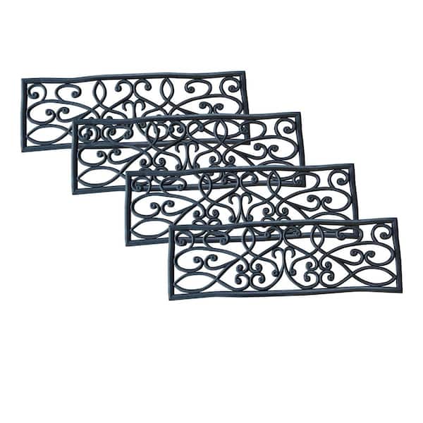 AmeriHome Black 9 in. x 30 in. Rubber Scrollwork Stair Tread Cover (Set of 4)