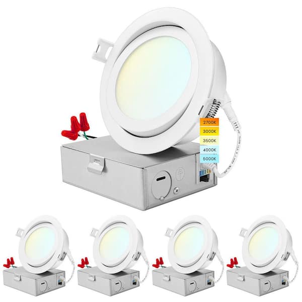 LUXRITE 4 in. Gimbal Canless 12W 5 Color Options New Construction 950 Lumens Integrated LED Recessed Light Kit J-Box (4-Pack)