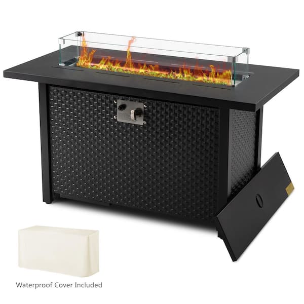 SUNVIVI Metal Outdoor Fire Pit Table with Waterproof Cover