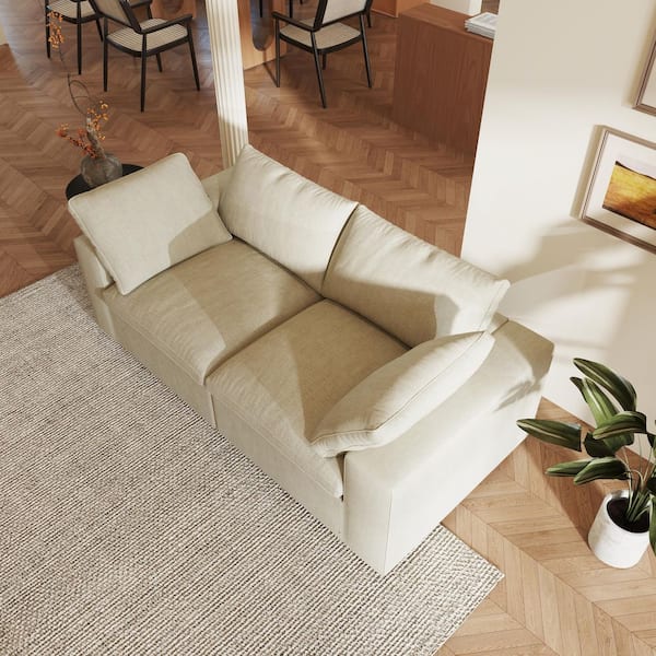 Deep Seat Cloud 79 in. Square Arm Soft Linen 2-Piece Loveseat Cloud Modular Sectional Sofa with Washable Cover in. Kahki