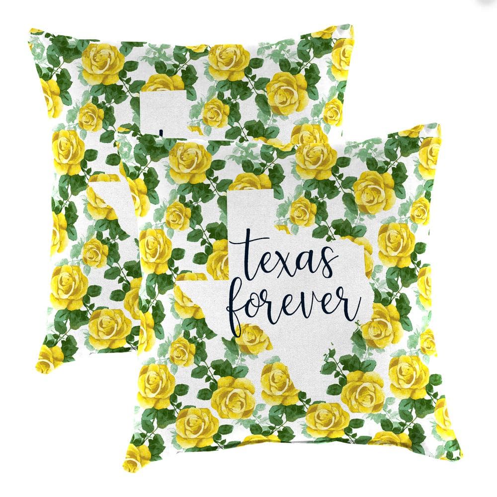 16 in. L x 16 in. W x 4 in. T Square Outdoor Throw Pillow in Texas Forever Roses (2-Pack) price history on PriceWatchPro