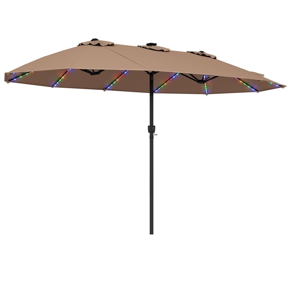 15.5 ft. Extra-Large Patio Umbrella with 12 Ribs 12 Light Modes 144 Solar LED Lights in Brown price history on PriceWatchPro