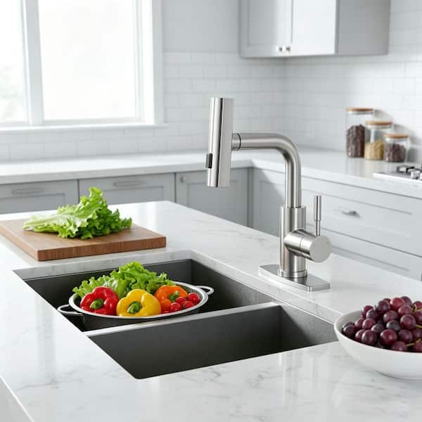 11.3 in. Single Handle Pull Down Sprayer Kitchen Faucet with Advanced Spray and 360° Spout Swivel in Brushed Nickel