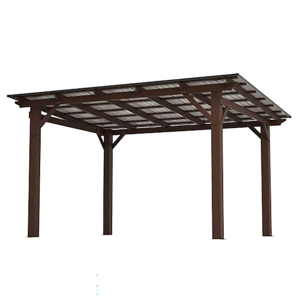 13 ft. x 10 ft. Brown Wooden Gazebo with Metal Roof, Heavy-Duty Outdoor Patio Shade Structure