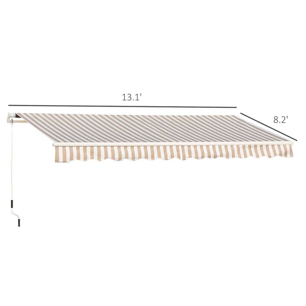 Beige Striped Aluminum Manual Retractable Patio Awning