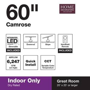 Camrose 60 in. White Color Changing Integrated LED Brushed Nickel Indoor Ceiling Fan with Light Kit and Remote Control