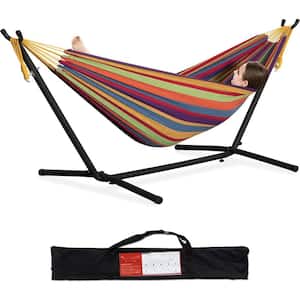 9 ft. 2-Person Heavy Duty Double Hammock with Space Saving Steel Stand, 450 lbs. Capacity and Carrying Bag in Tropical
