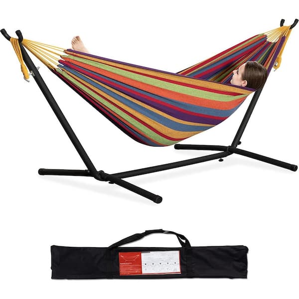 Unbranded 9 ft. 2-Person Heavy Duty Double Hammock with Space Saving Steel Stand, 450 lbs. Capacity and Carrying Bag in Tropical