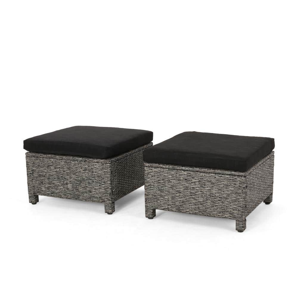 grey rattan footstools