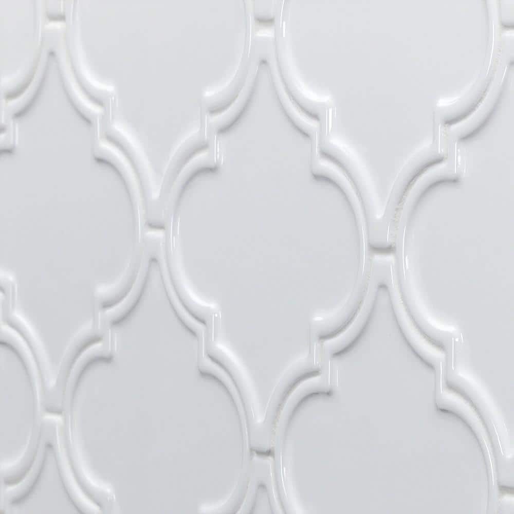 Labyrinth Pure White Polished Ceramic Arabesque Tile