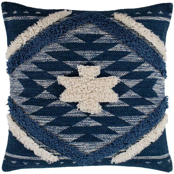 Livabliss Vaihere 20 in. x 20 in. Denim Graphic Textured Polyester Standard Throw Pillow