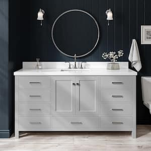 Cambridge 67 in. W x 22 in. D x 36 in. H Bath Vanity in Grey with Pure White Quartz Top with White Basin