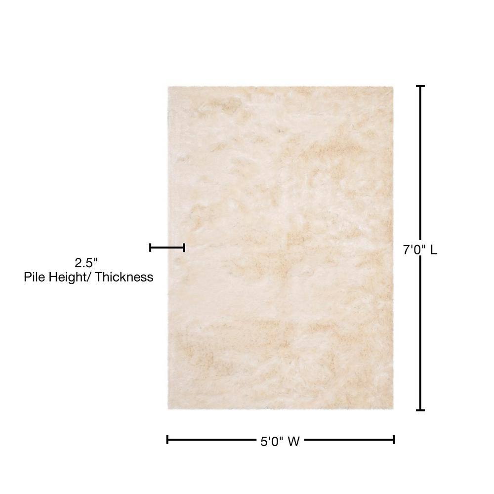 Ivory Tufted Shag 5' x 7' Wool and Synthetic Rug