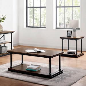 Blue River 47.5 in. Dark Oak and Black Rectangle Wood Top 2-Piece Coffee Table Set