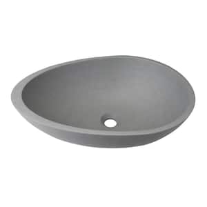 Gray Concrete Egg Shaped Vessel Sink Counter Mounted Type Bathroom Sink