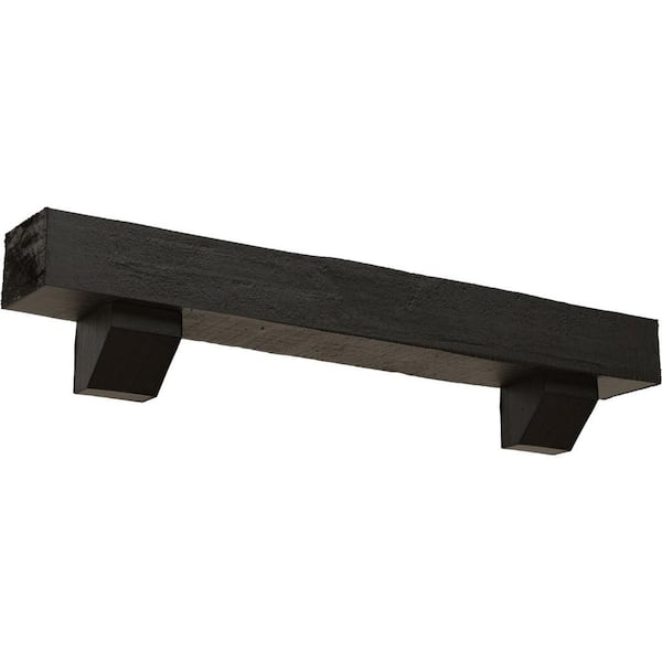 Ekena Millwork 4 in. x 8 in. x 7 ft. Rough Cedar Faux Wood Fireplace Mantel Kit, Ashford Corbels, Burnished Cedar