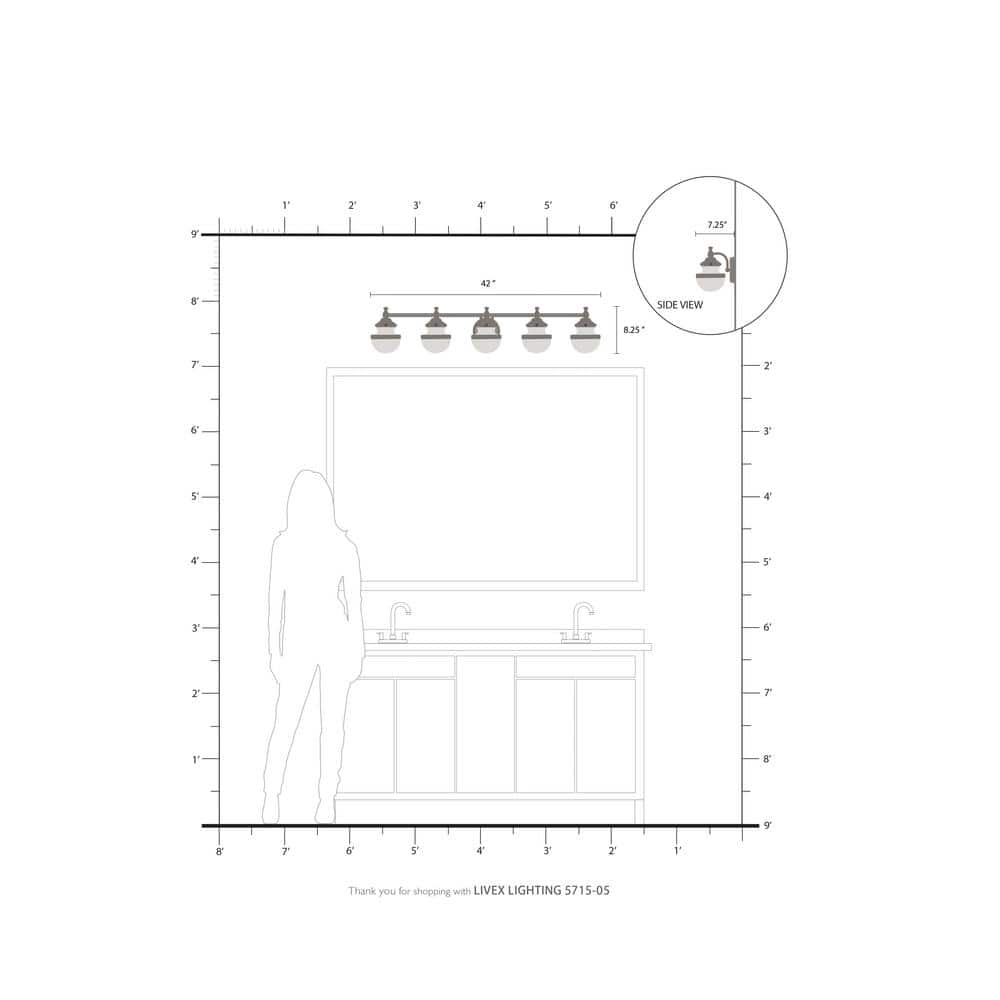 Oldwick Sleek 5-Light Polished Chrome Vanity with Satin Opal Glass