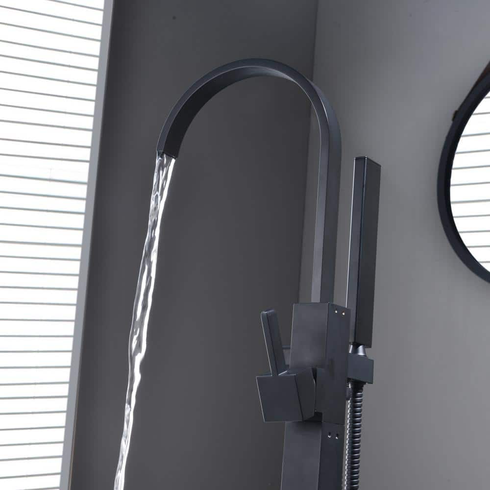 Matte Black Freestanding High Arc Tub Faucet with Hand Shower