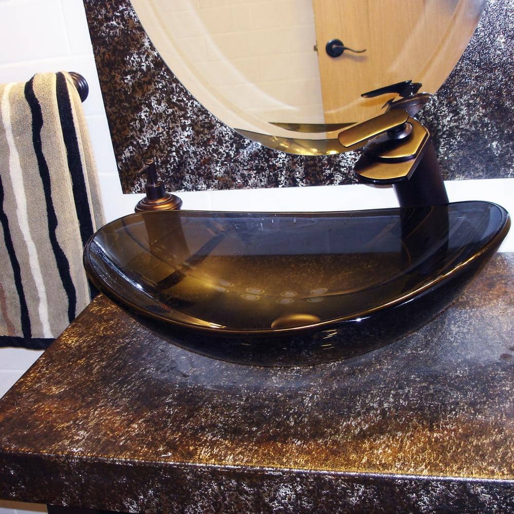 Clear Gray Tempered Glass Oval Above-Counter Bathroom Sink
