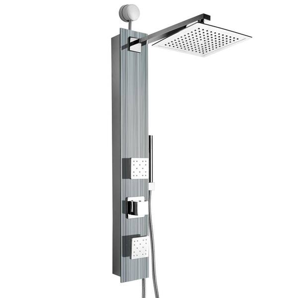 AKDY 35 in. 2-Jet Easy Connect Shower Panel System in Silver Tempered Glass with Rainfall Shower Head and Shower Wand