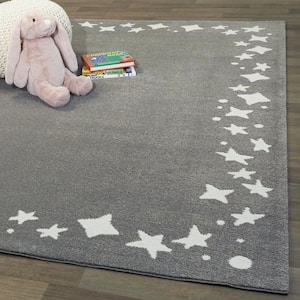 Stars Grey 5 ft. 3 in. x 7 ft. Border Area Rug