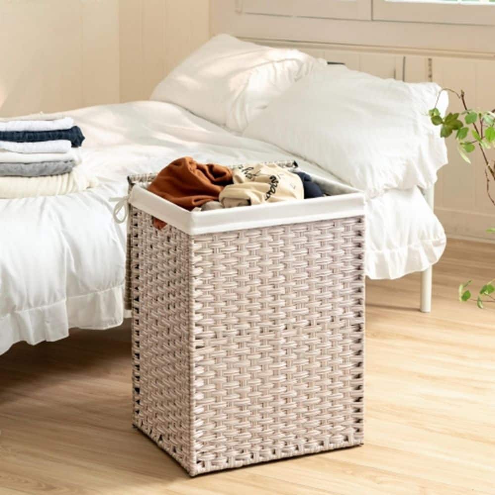 Light Gray 18 in. x 24 in. Wicker Decorative Basket PE Rattan Powder Coatin
