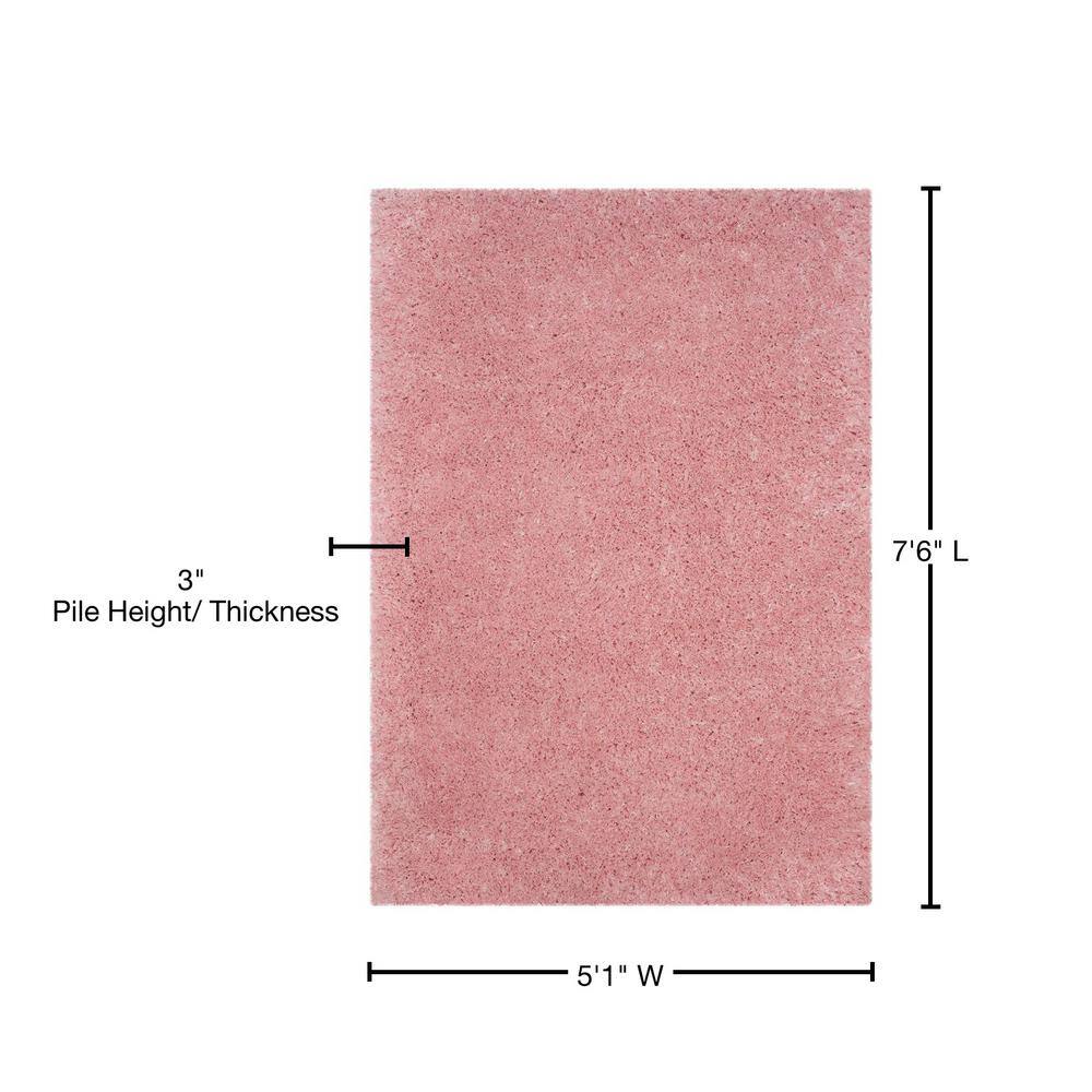 Light Pink Round Hand-Knotted Shag Area Rug