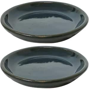 9.75 in. Forest Lake Green Ceramic Planter Saucer (Set of 2)