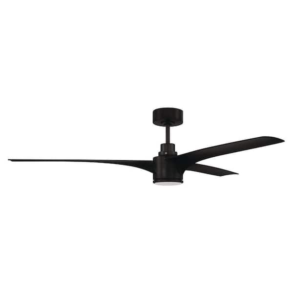 60 in. Flat Black w/ Flat Black Blades Angled Mount Damp Standard Outdoor Ceiling Fan Integrated LED w/ Remote Included