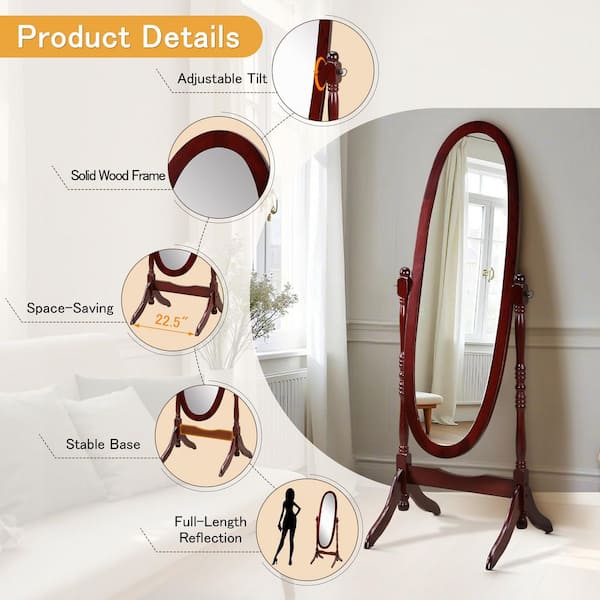 GOGEXX Queen Anne Style Brown 16 in. W x 59.25 in. H Floor Mirror